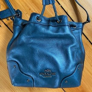 Blue Metallic Leather Coach Purse